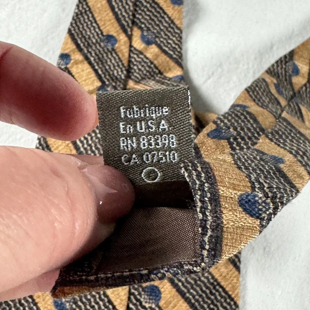 Calvin Klein Men's‎ Gold Striped Polka Dot 100% Silk Necktie Made in USA
